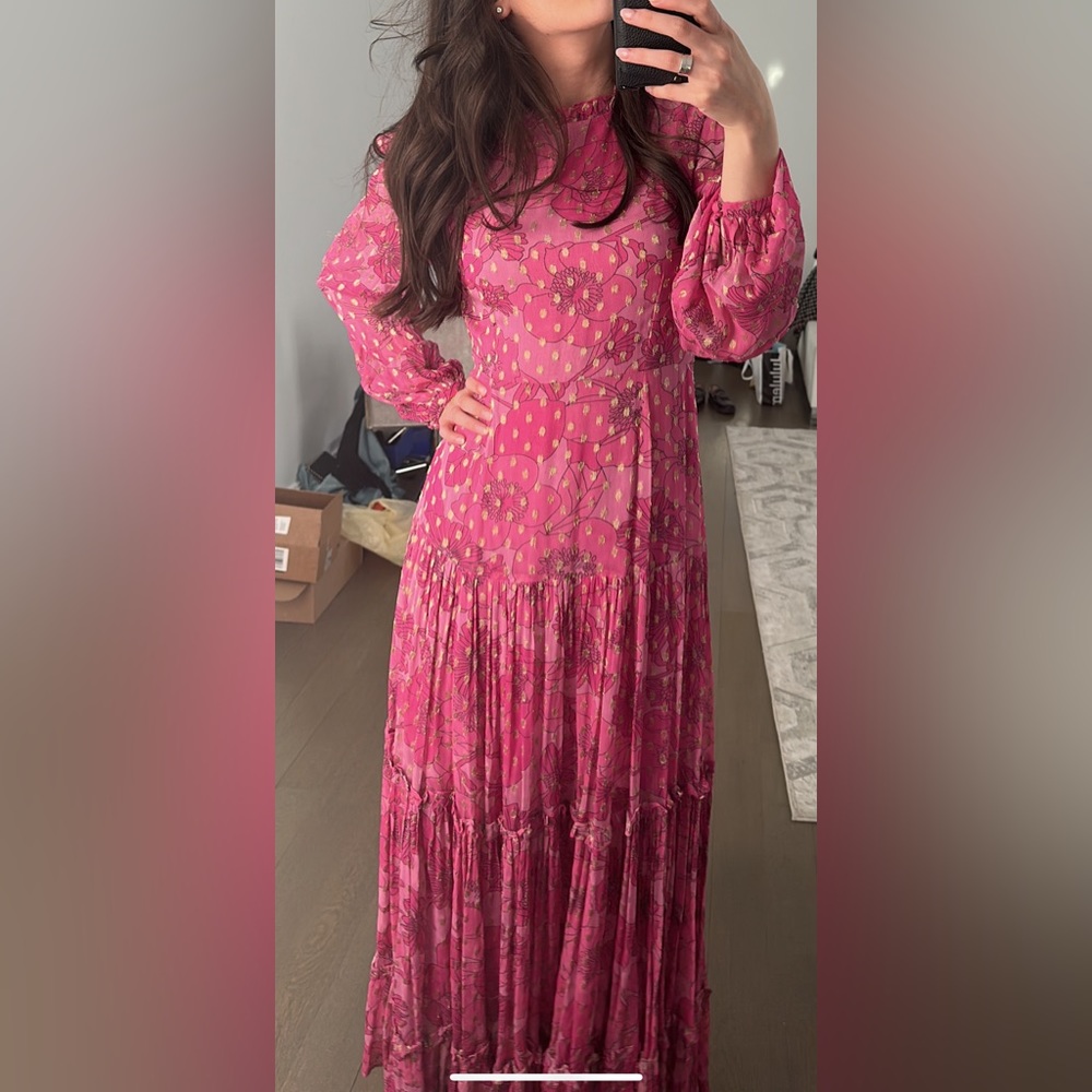 Gorgeous rixo king hot pink dress with gold detailing